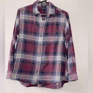 Uniqlo Womens Flannel Long Sleeve Plaid Shirt Size Small 100% Cotton